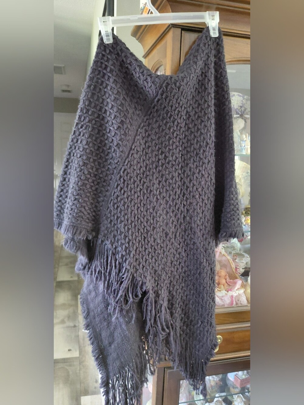 Soft Knit Fringe Poncho Sweater With Hood